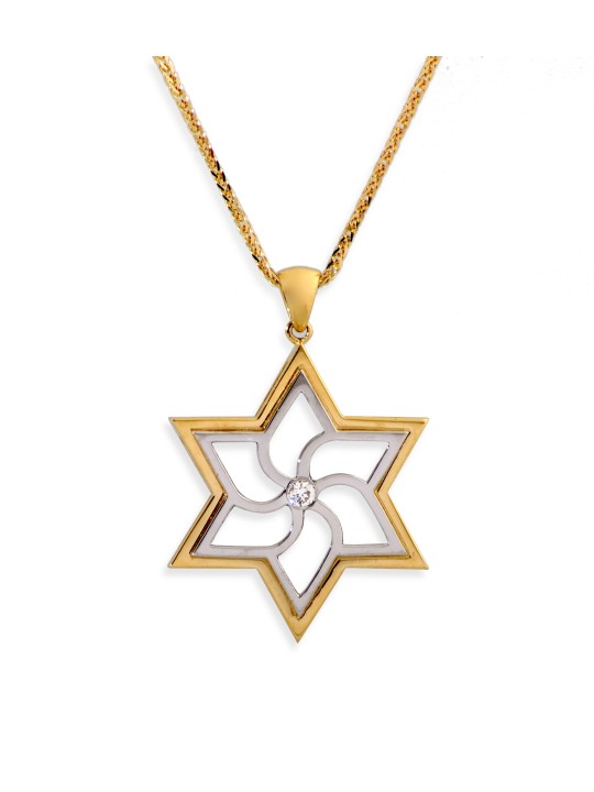 תליון מגן דוד גיאומטרי זהב צהוב מודרני, מתנות ט"ו באב, א